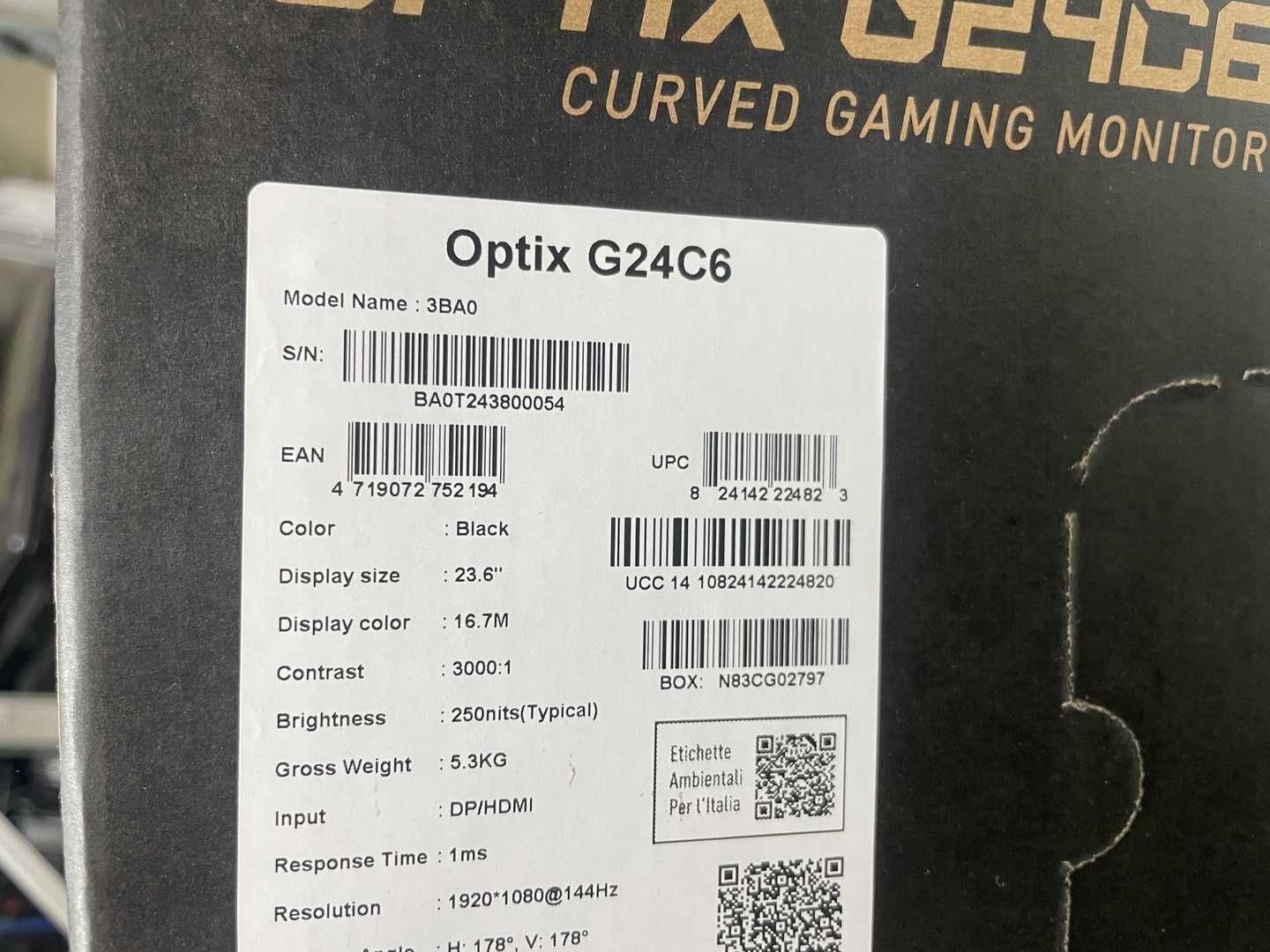 Монитор игровой 23.6" MSI Optix G24C6 144 Гц 1ms VA Full HD, изогнутый