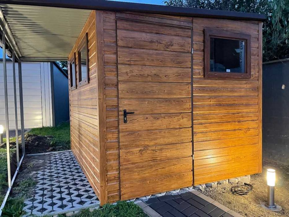 Garaż blaszany premium drewnopodobny 3x5 blachodachówka