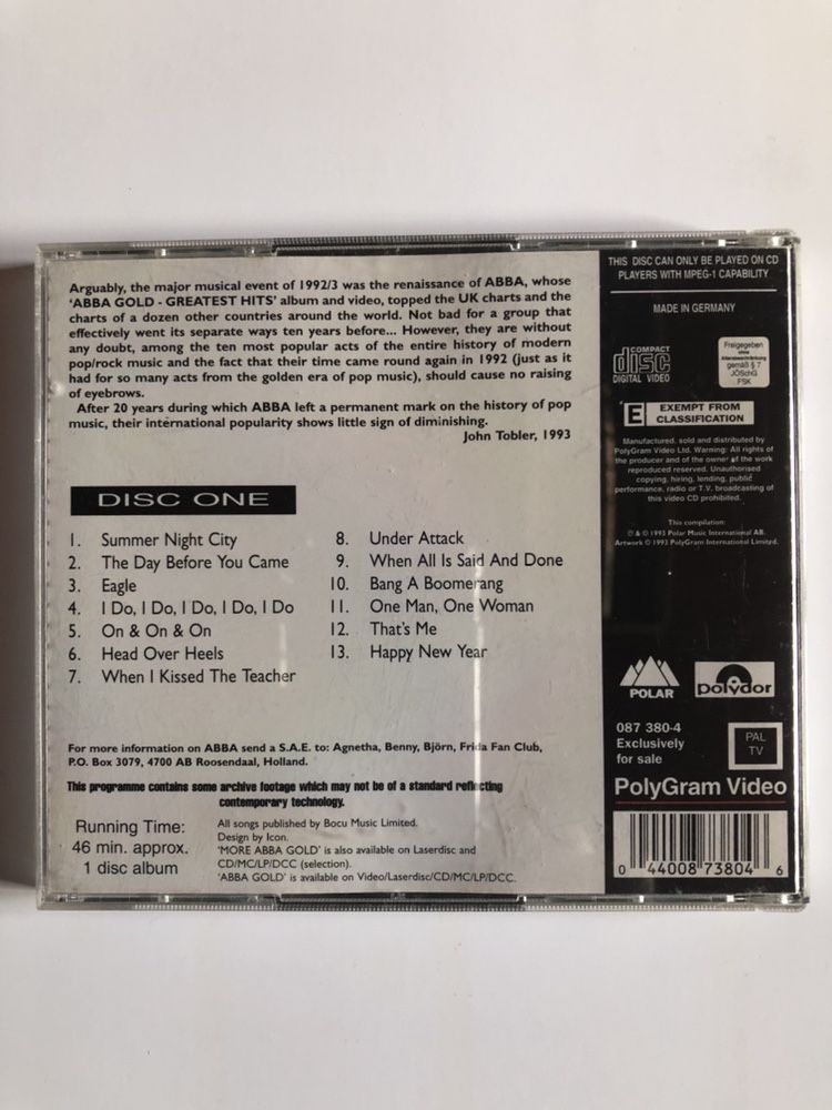 Vídeo CD duplo ABBA Gold (só Disco 1)