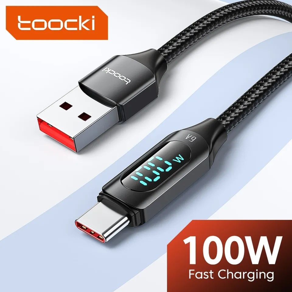Кабель USB type-c Toocki, 100w 6A, с дисплеем и ваттметром 2м