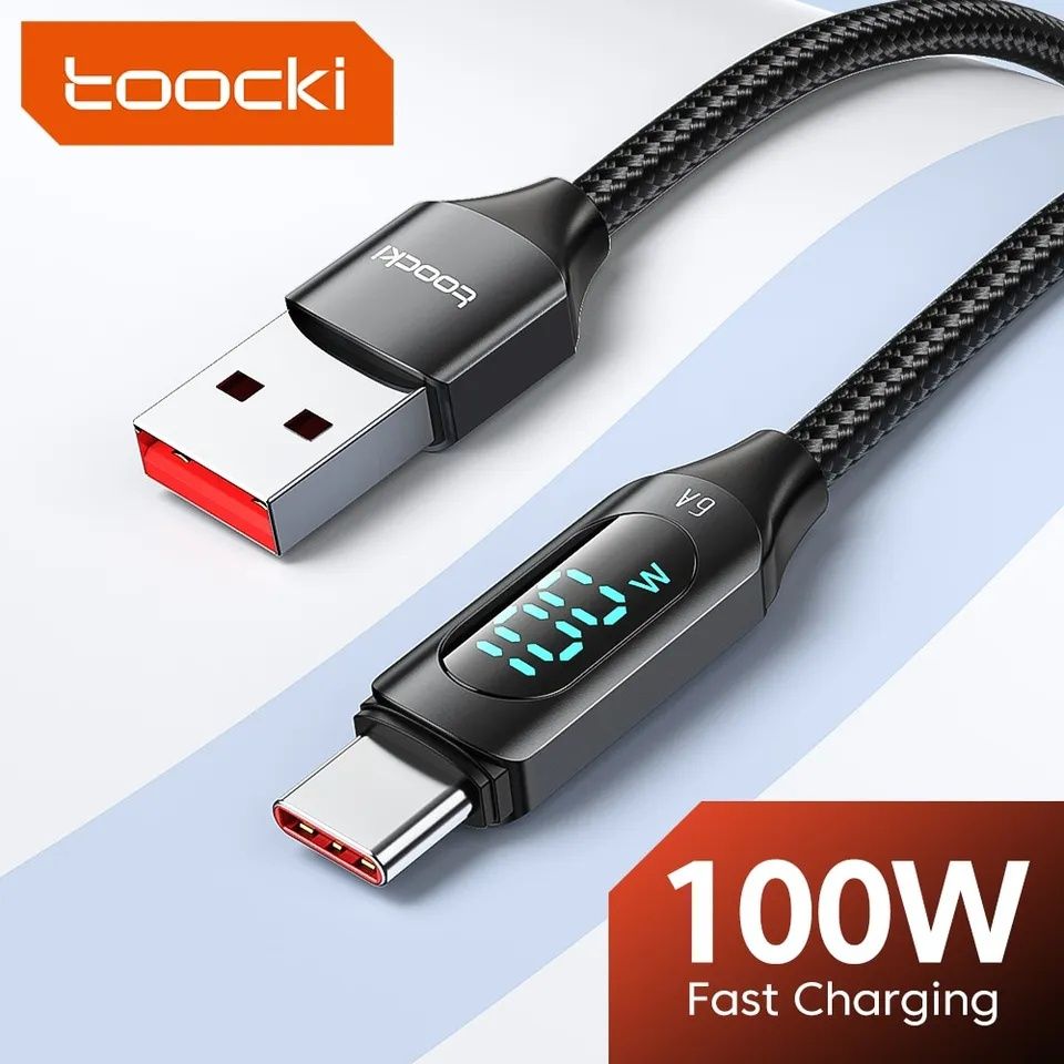 Кабель USB type-c Toocki, 100w 7A, с дисплеем и ваттметром 2м