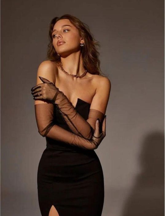 Рукавички довгі чорні фатинові для фотосесії/образу/під сукню 70 см