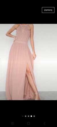 Różowa długa sukienka M