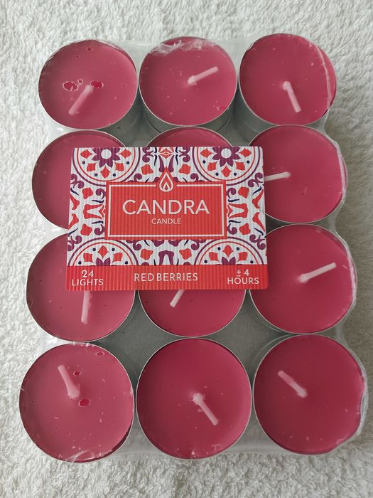 Podgrzewacze zapachowe, świeczki, tea light 24 sztuki  czerwone jagody