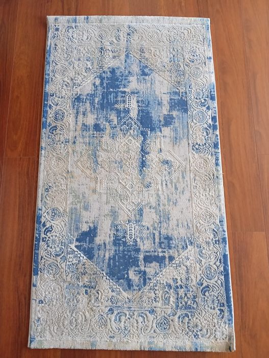 Dywan przecierany beżowo - niebieski (boho, vintage)
