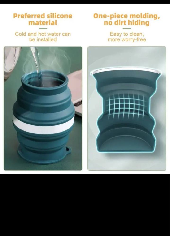 Портативная силиконовая складная чашка с шнурком термостойкая