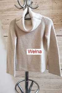Sweter wełniany Promod, chłodny beż/jasny popiel, rozmiar M/S