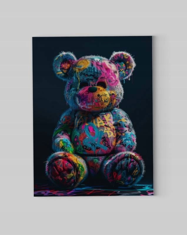 Obraz na płótnie "Grafitti Miś" 90x120 cm - nowoczesny styl do domu
