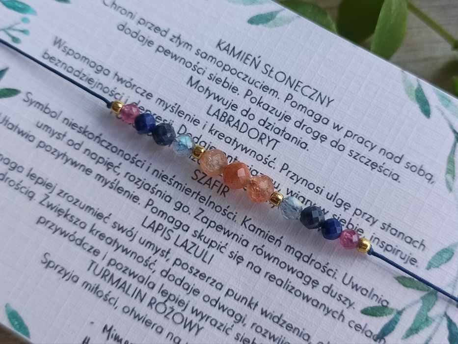 Bransoletka na szczęście, na sznurku, kamienie, amulet