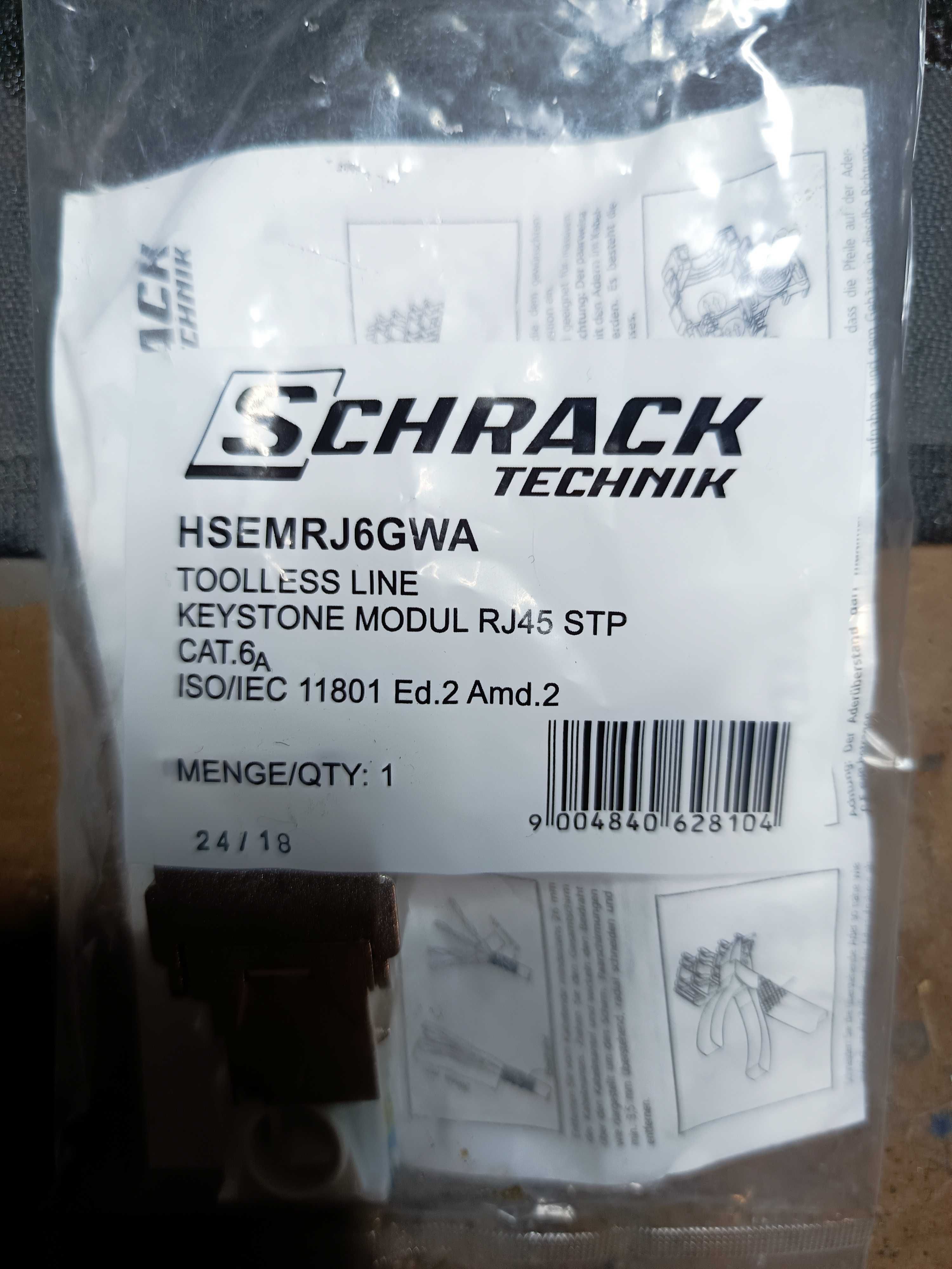 Moduł keystone Schrack RJ45, kat.6A/klasa EA 10G RE-EMBEDDED, STP