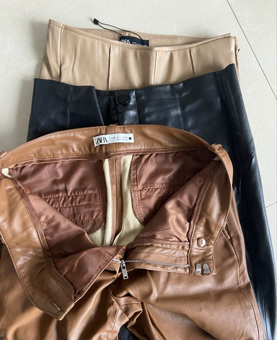 Spodnie Zara 36 eko skóra elastyczna kolor brązowy carmelowy