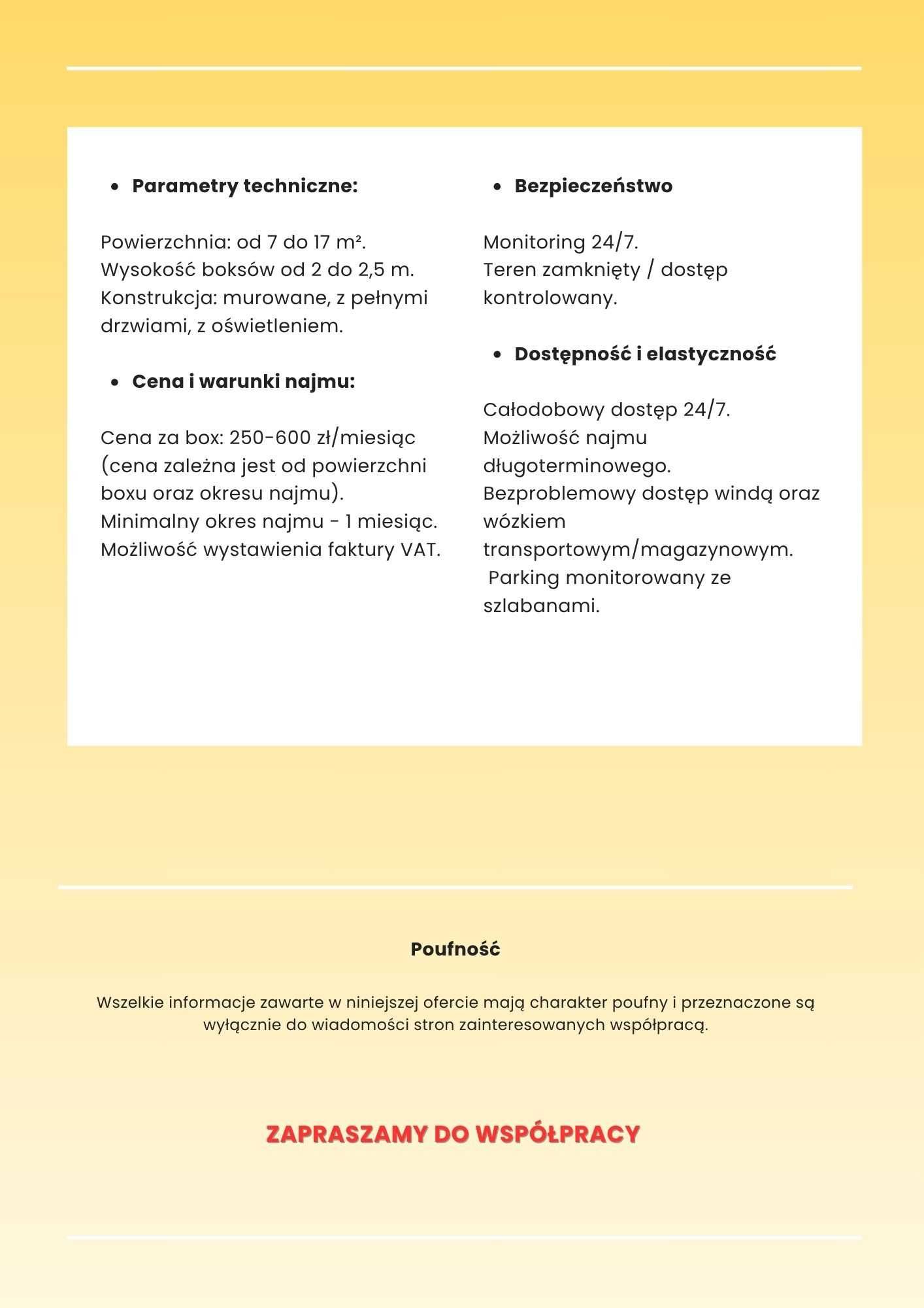 Boksy magazynowe 7–17 m² | Całodobowy dostęp | Tarnów