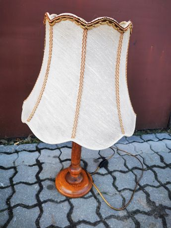 Stara lampa dębowa + abażur sprawna z Niemiec
