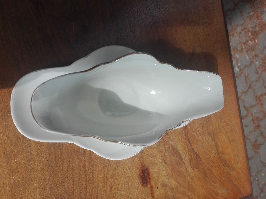 Sosjerka porcelana biała ze złoceniami Giesche Bogucice lata 30-te