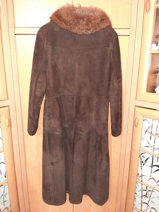 Kożuch damski, długi kożuch naturalny lis, kożuch brązowy, kożuch