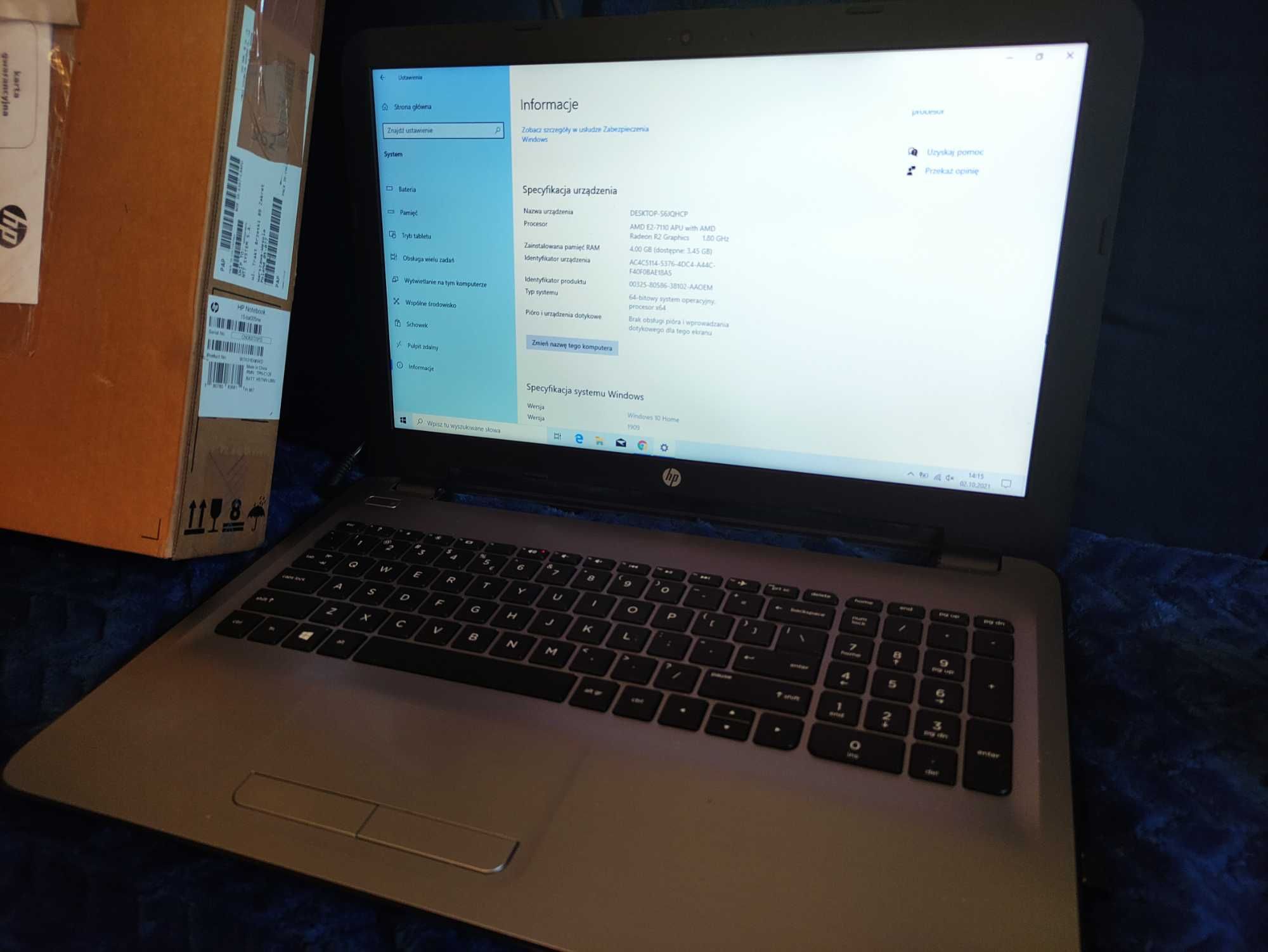 Laptop HP 15-ba005nw, AMD E2-7110, 1.8GHZ/4GB/500GB