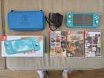 Nintendo Switch Lite. Turkus. Oryginalny pokrowiec + 3 gry