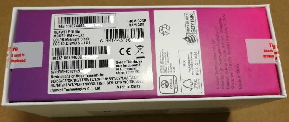 Pudełko od Huawei P10 Lite + Ładowarka +Kabel USB +kluczyk
