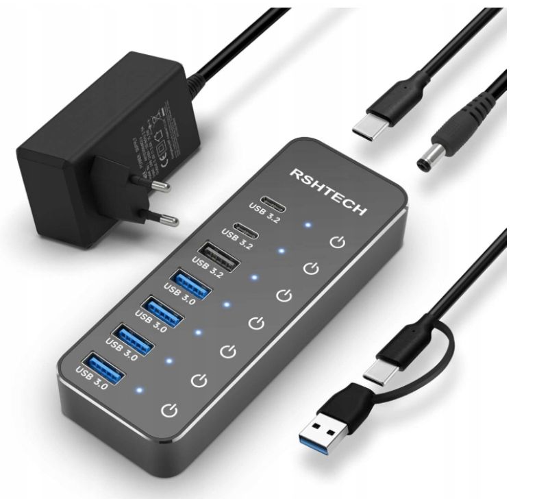 Koncentrator USB C 3.2 z zasilaczem RSHTECH 7 portów POWYSTAWOWY