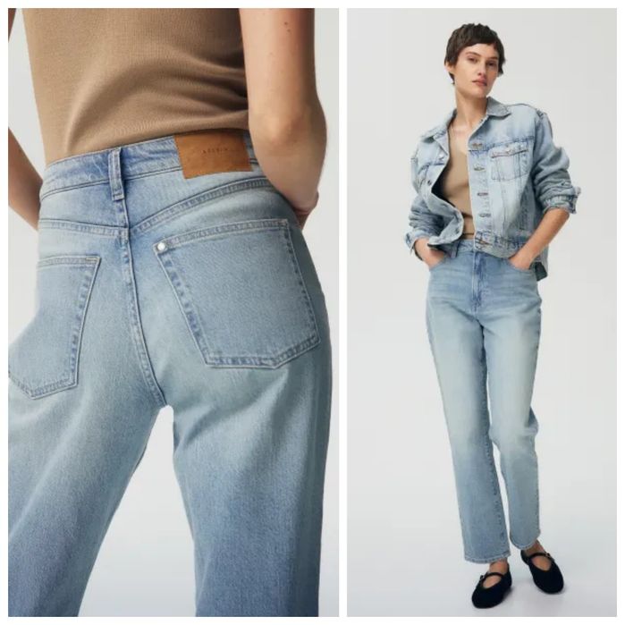 H&M 38r.Mom Fit Ultra High Ankle Jeans Jasnoniebieski denim