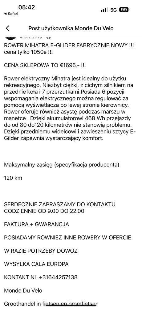 Rower elektryczny Mihatra