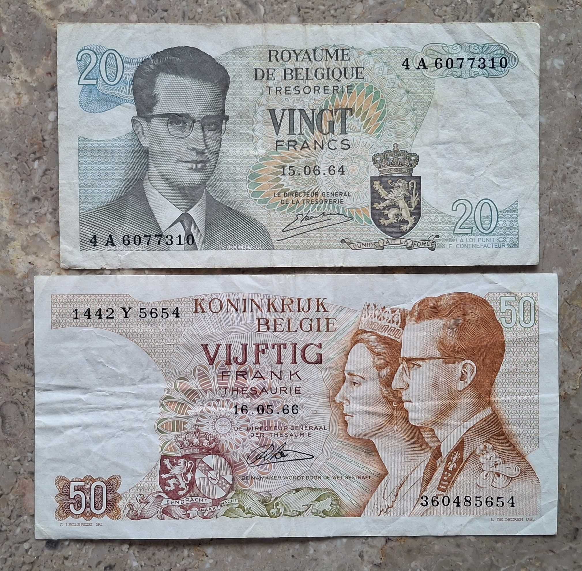 Bélgica - 20 + 50 francs (notas circuladas)
