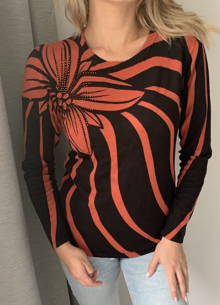 Sweterek bluzka z długim rękawem Mitzy Vintage retro M/L