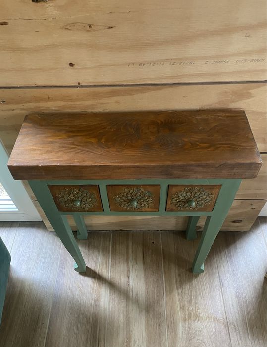 Konsola drewniana szafka vintage zielona boho