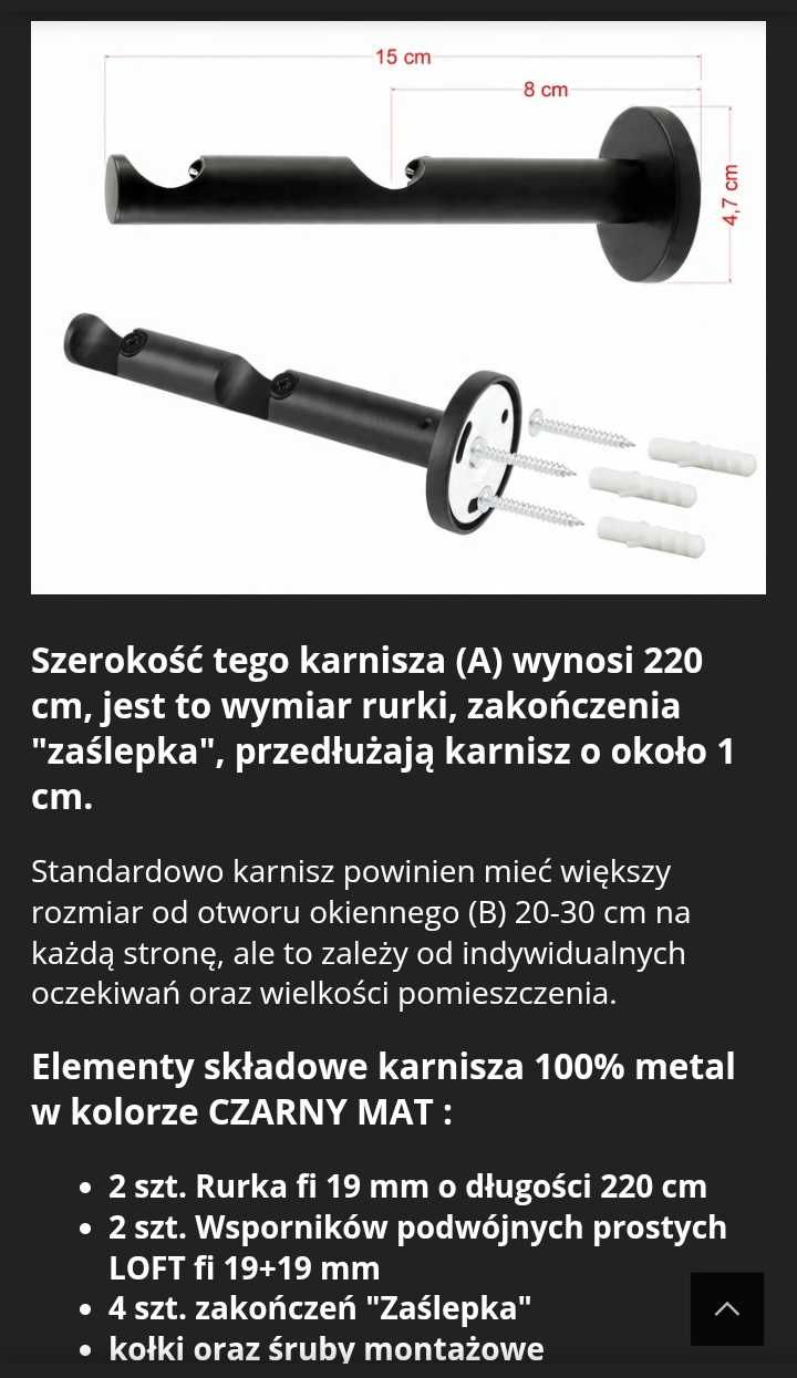Karnisz. Nowy. Podwójny 220 cm. Czarny.