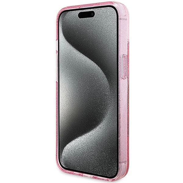 Etui Guess Ring Stand Script Glitter MagSafe na iPhone 15 - różowe