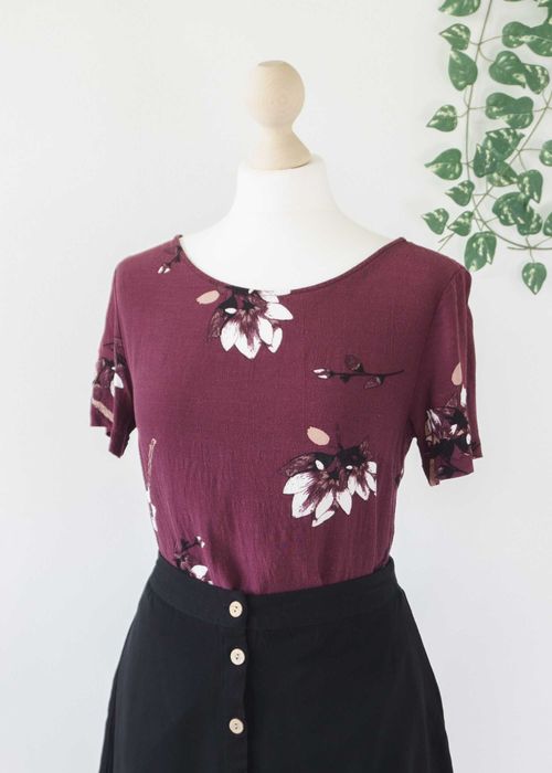 Bluzka Vila kwiaty bordo przewiewna z rękawem wiskoza