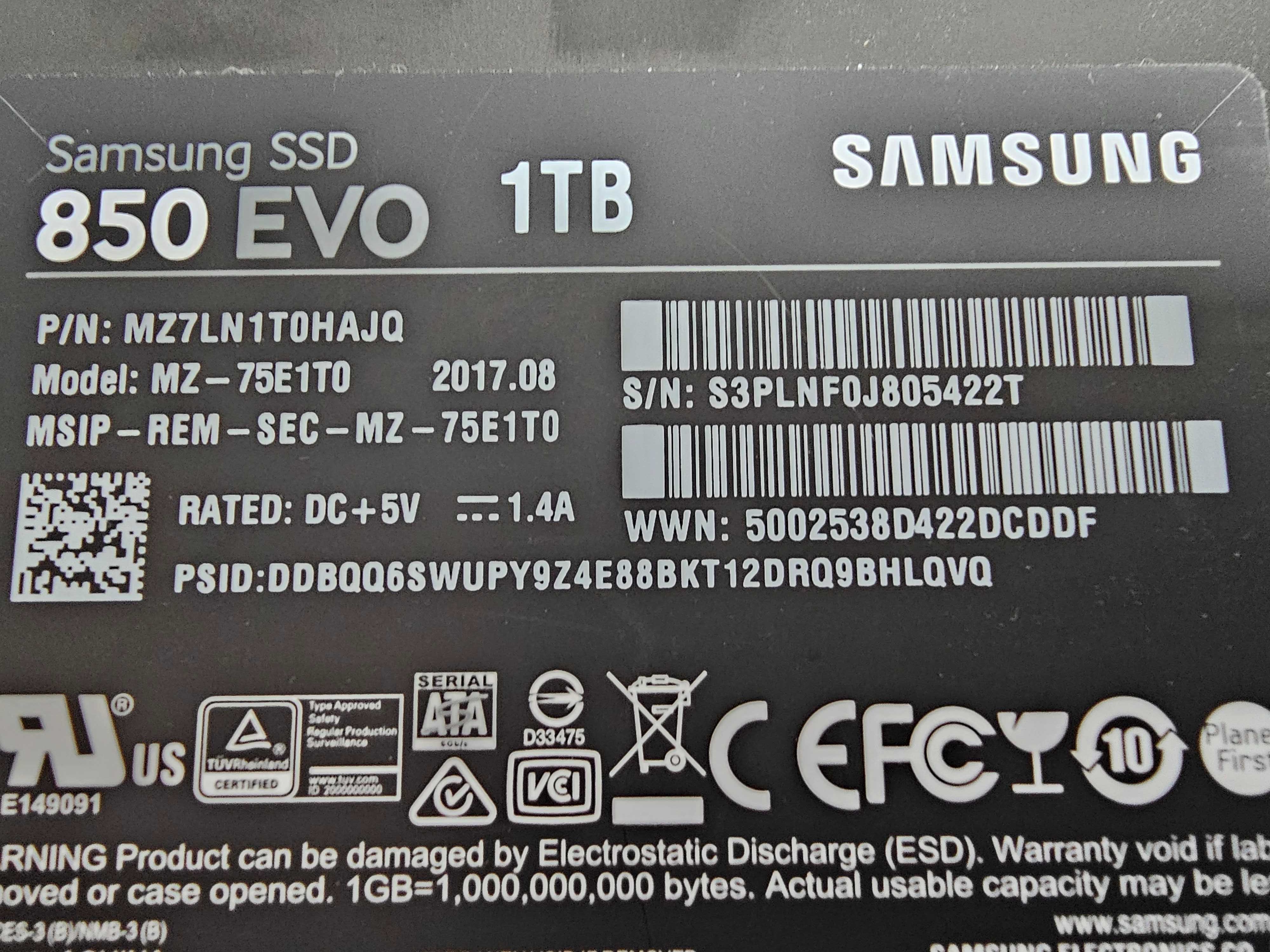 Samsung SSD 1 TB 850 EVO, używany, w pełni sprawny