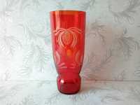 Хрустальная красная рубиновая большая ваза рисунок 29 см ретро СССР