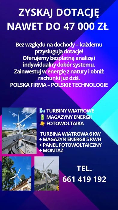 Fotowoltaika 10KW + Turbina wiatrowa 6KW + Magazyn Energii Deye 5KWH