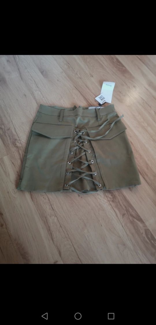 Mini spodniczka bershka khaki sznurowana