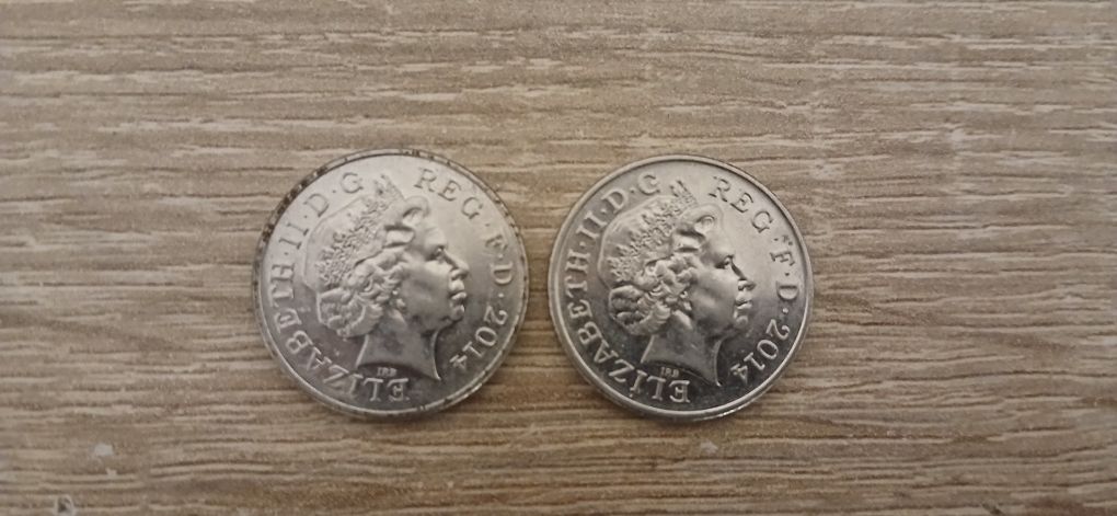 2 moedas Ten pence 2014 raras de encontrar
