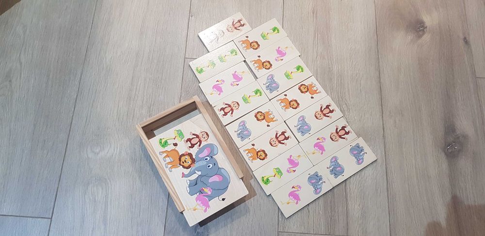 Drewniane domino zwierzęta Montessori