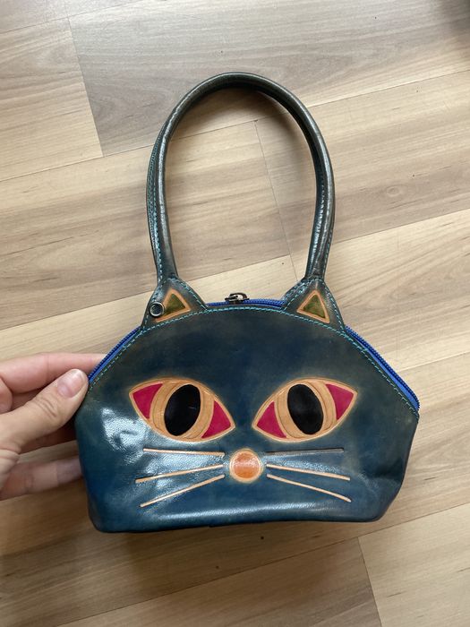Torba dla dziewczynki - Niebieski Kotek -skóra