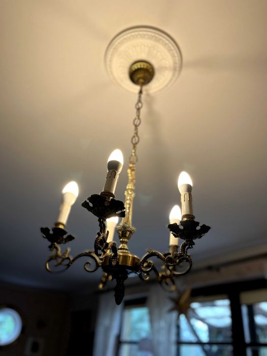 Antyk - antyczny żyrandol Pająk 5-cio ramienny, brąz, mosiądz