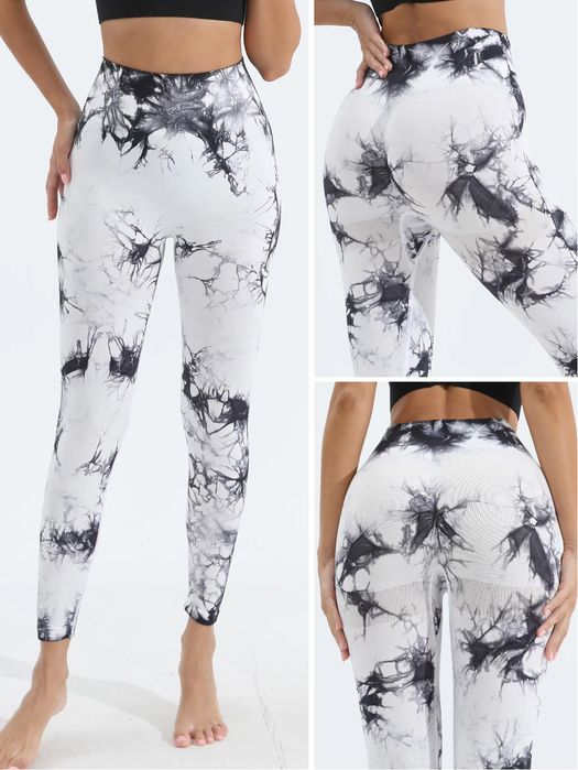 Damskie Legginsy PUSH UP Wysoki Stan TIE-DYE Neon na Siłownię - S