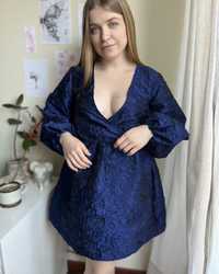 Granatowa niebieska rozkloszowana sukienka krótka na-kd 36
