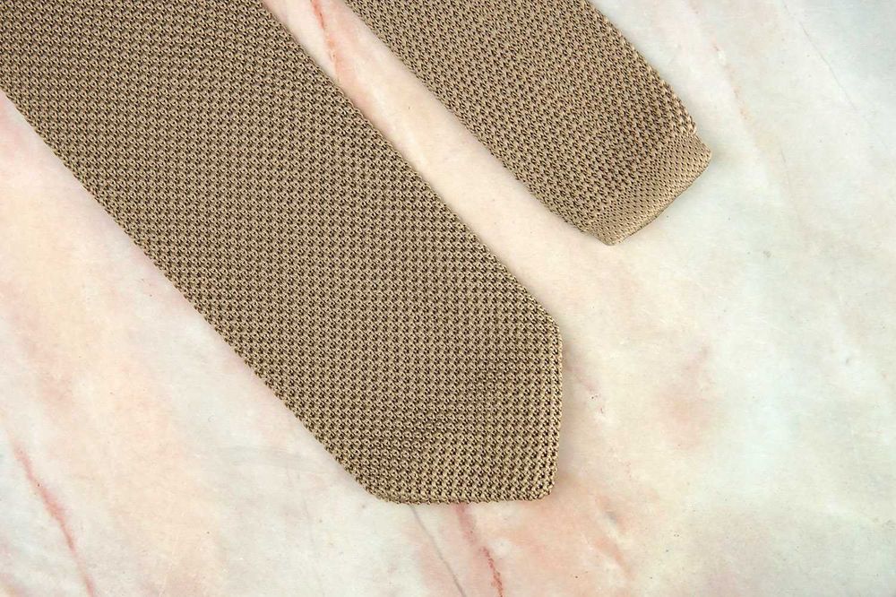 NOWY krawat knit dziergany beżowy złoty kremowy ślubny męski boho