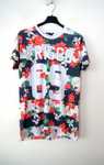 bialo czarna hawajska bluzka 69 FRISCO w hawajskie kwiaty t-shirt S M