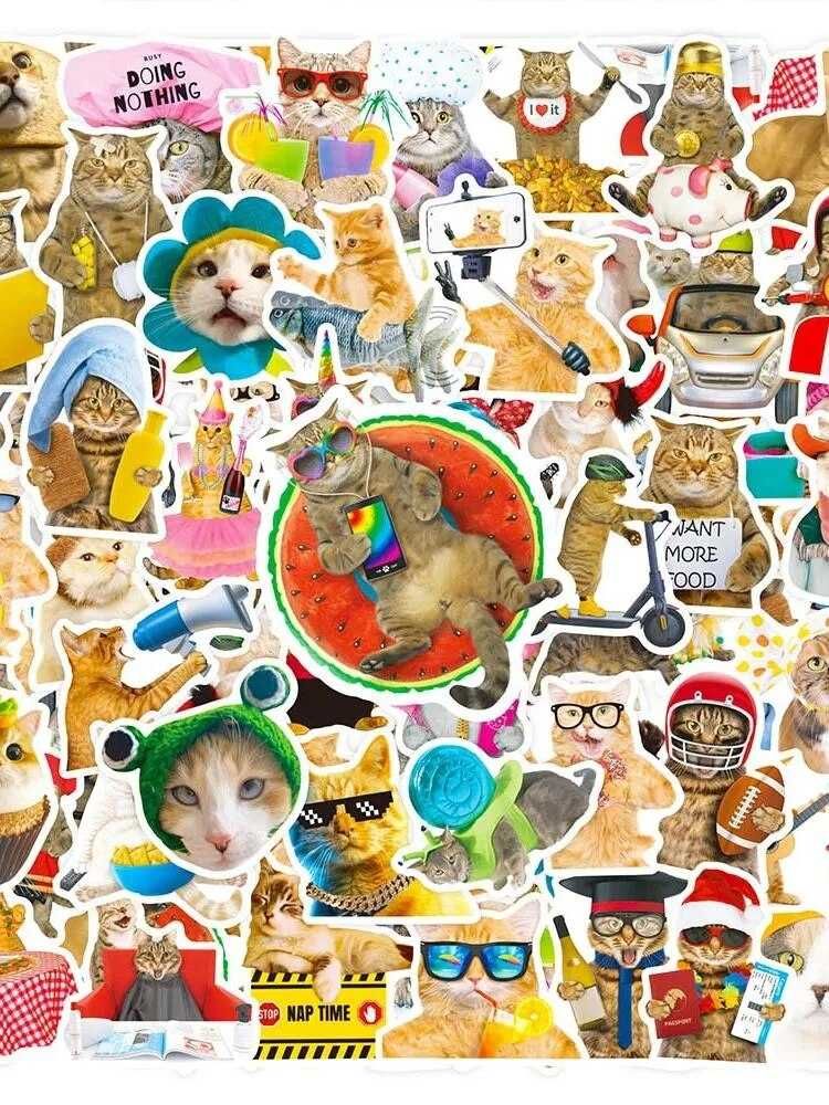 Набор наклеек смешных стикеров с милыми котиками кошечками котятами
