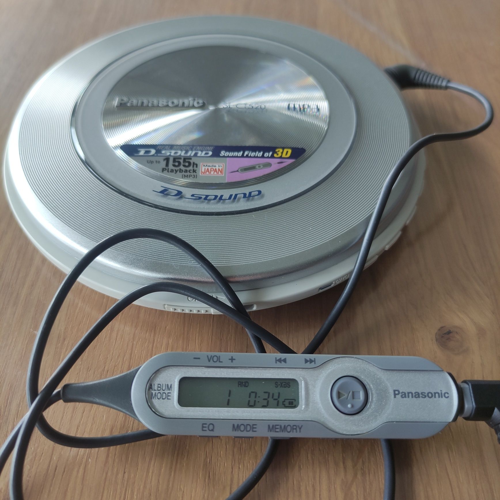 Discman Panasonic SL-CT520, pilot, pokrowiec + gratis słuchawki SONY.