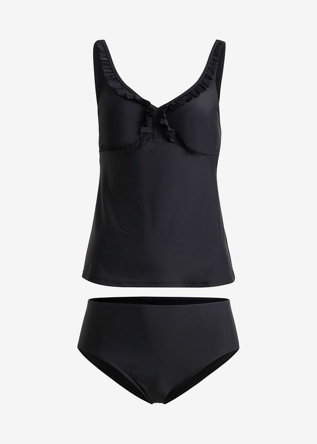 B.P.C tankini czarne z falbankami i figami 42.
