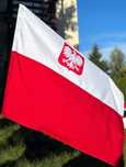 F6GG - flaga Polski z gabardyny z godłem