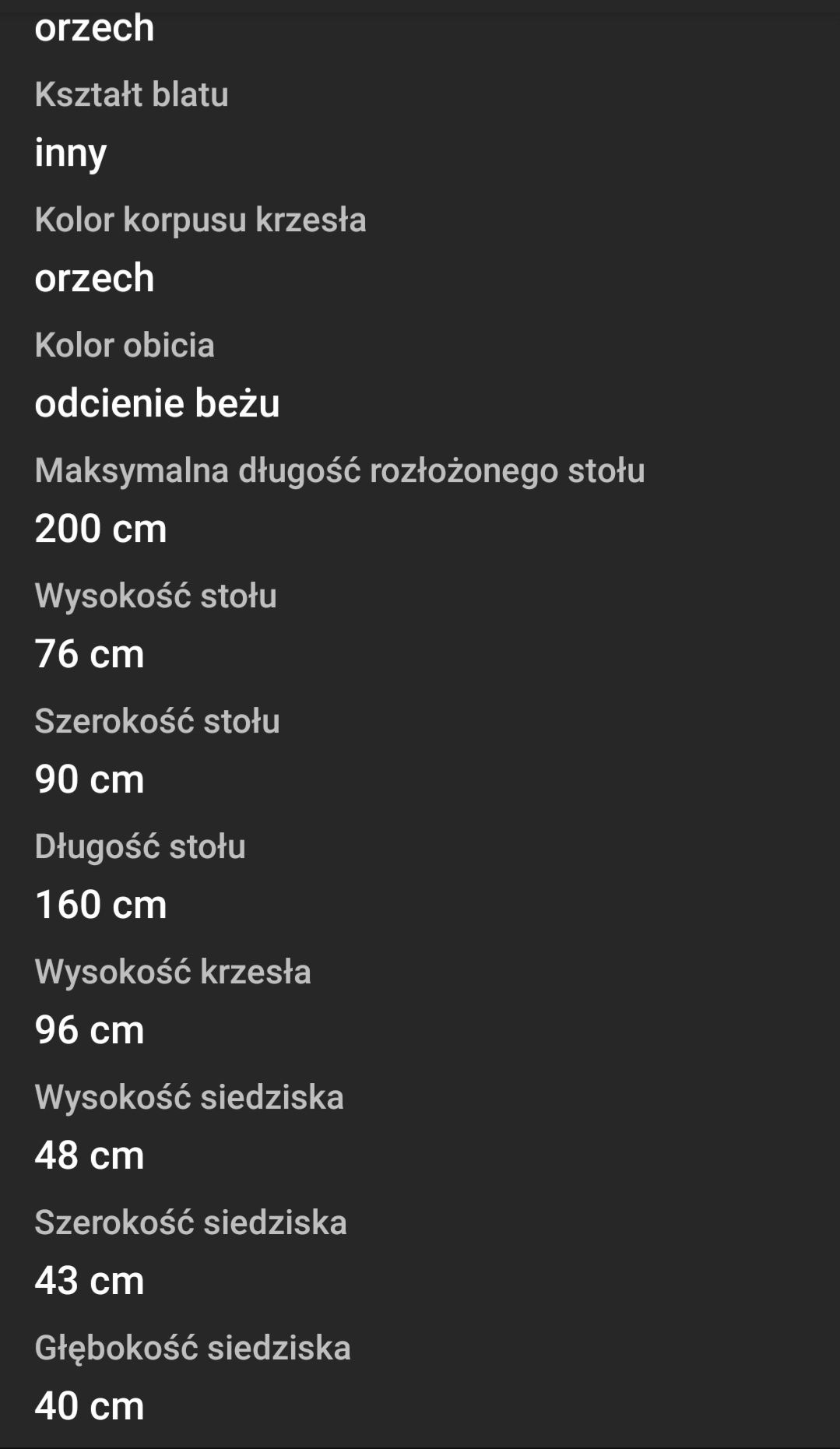 Komplet stół, 8 krzeseł orzech