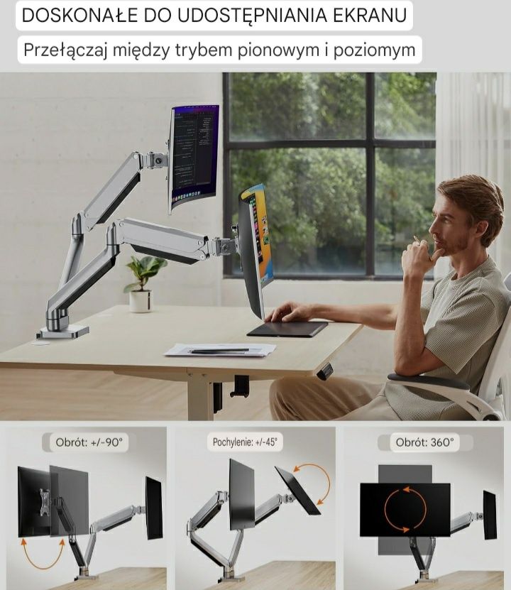 Uchwyt stojak 2 monitorów 13-32 " max 8 kg firmy ErGear model EGDS alu
