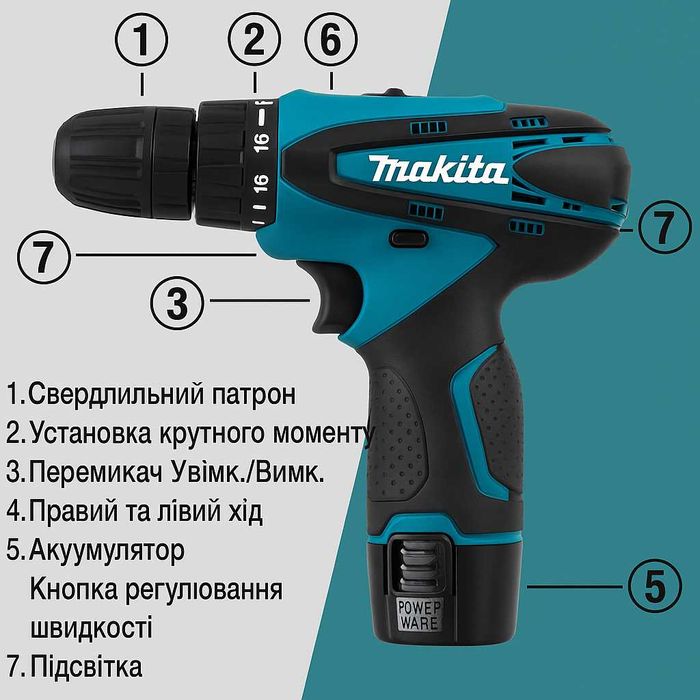 Шурупокрут + акум + гнучкий вал Makita 12V шуруповерт аккумуляторный